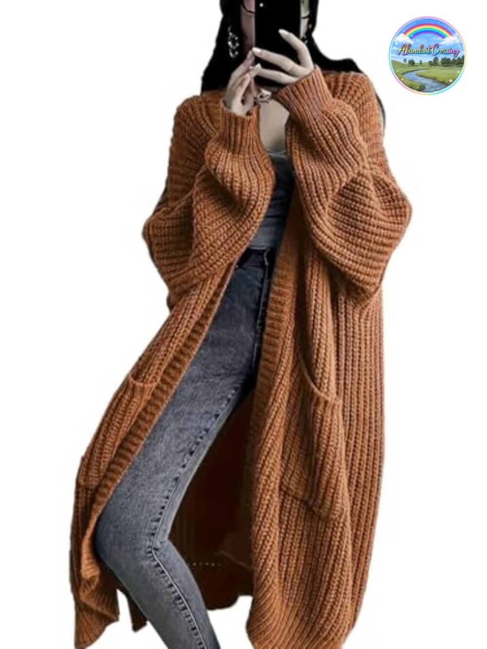 Women's Long Chunky Cable Knit Cardigan Open Front Duster with Pockets